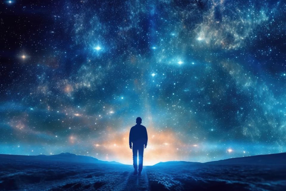 Man walking through the universe